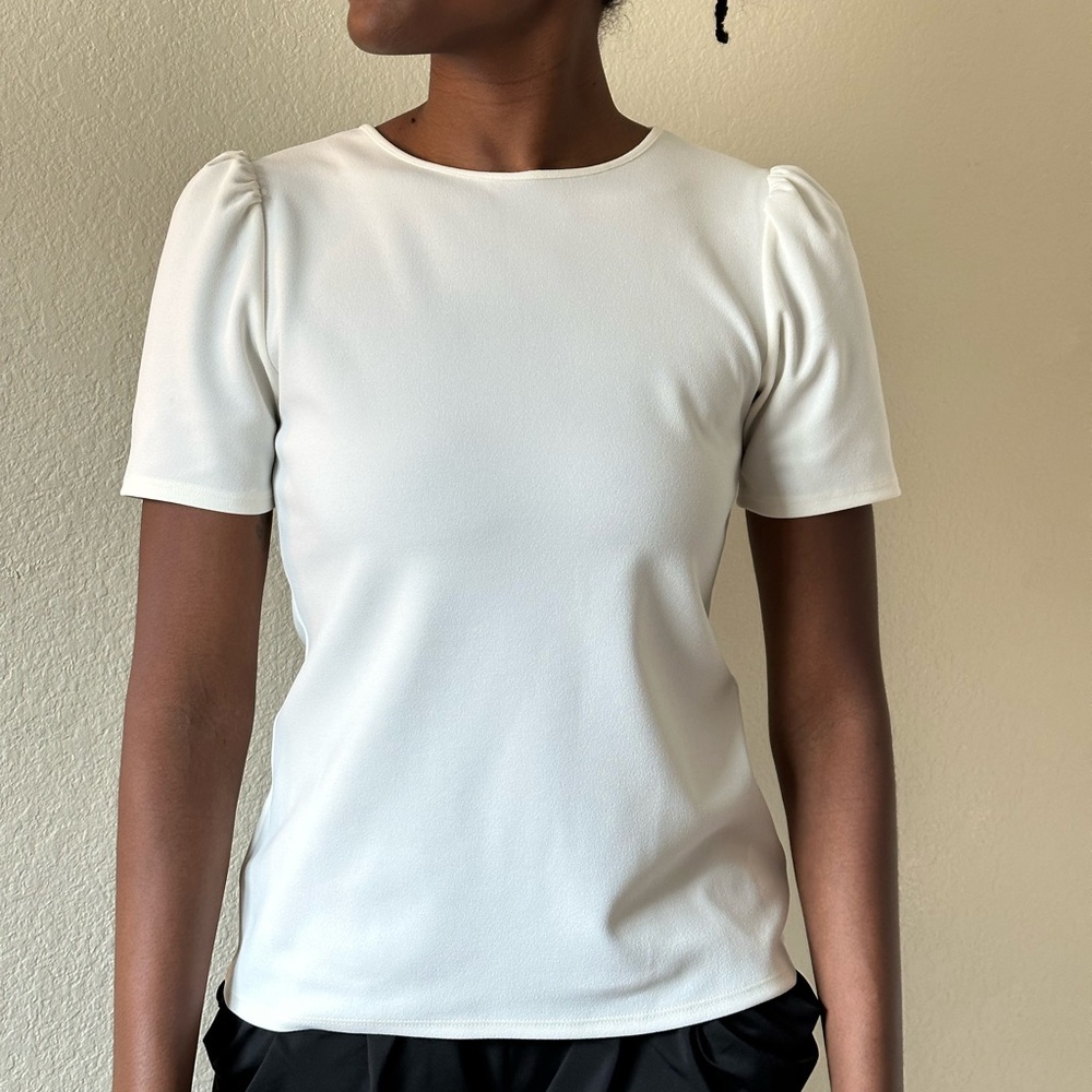 Express cream work shirt bubble sleeve